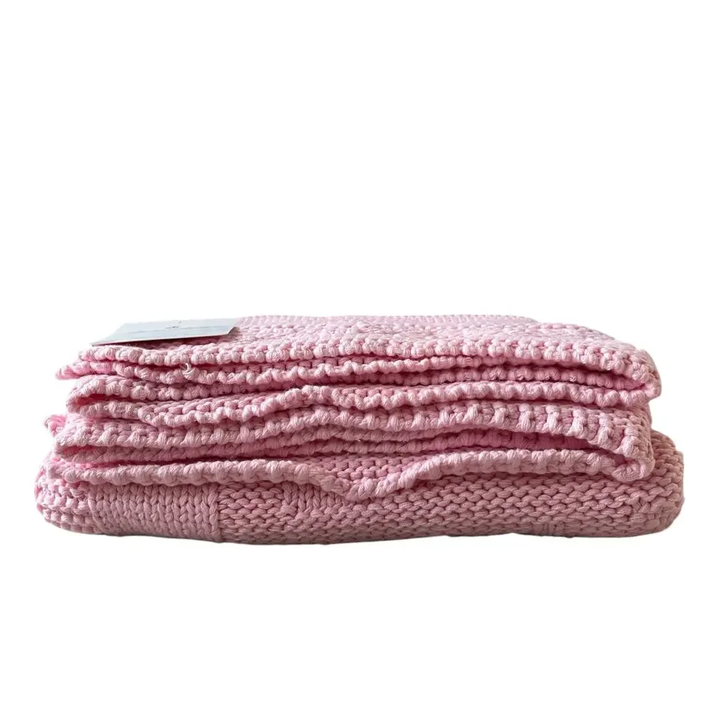Brooks Brothers Pink Bow Knitted Throw Blanket 50x70 Designer Spring Decor NEW